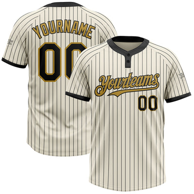 Custom Cream Black Pinstripe Old Gold Two-Button Unisex Softball Jersey