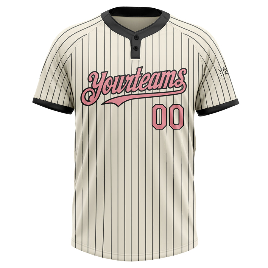 Custom Cream Black Pinstripe Medium Pink Two-Button Unisex Softball Jersey