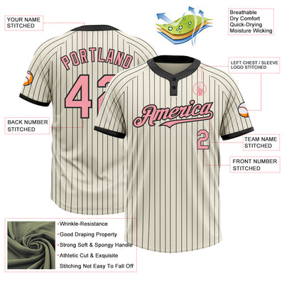 Custom Cream Black Pinstripe Medium Pink Two-Button Unisex Softball Jersey