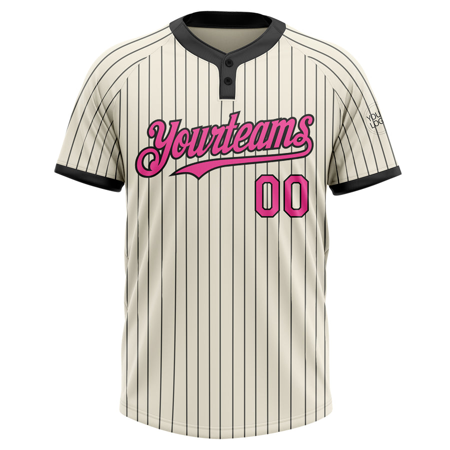 Custom Cream Black Pinstripe Pink Two-Button Unisex Softball Jersey