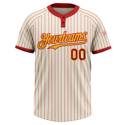 Custom Cream Red Pinstripe Gold Two-Button Unisex Softball Jersey