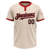 Custom Cream Red Pinstripe Black Two-Button Unisex Softball Jersey