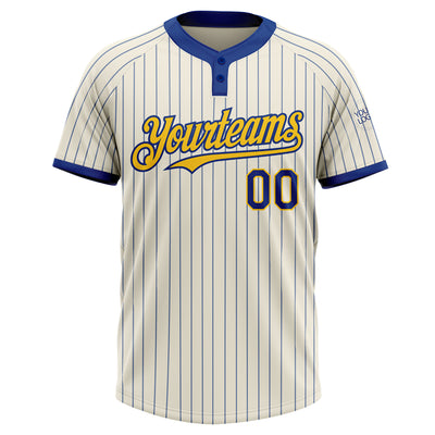 Custom Cream Royal Pinstripe Yellow Two-Button Unisex Softball Jersey