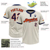 Custom Cream Navy Pinstripe Orange Two-Button Unisex Softball Jersey