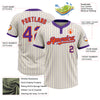 Custom Cream Purple Pinstripe Orange Two-Button Unisex Softball Jersey