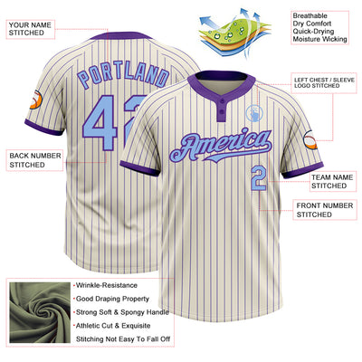 Custom Cream Purple Pinstripe Light Blue Two-Button Unisex Softball Jersey