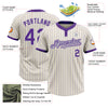 Custom Cream Purple Pinstripe Gray Two-Button Unisex Softball Jersey