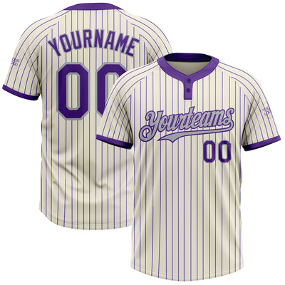 Custom Cream Purple Pinstripe Gray Two-Button Unisex Softball Jersey