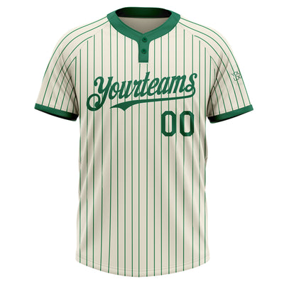 Custom Cream Kelly Green Pinstripe Kelly Green Two-Button Unisex Softball Jersey