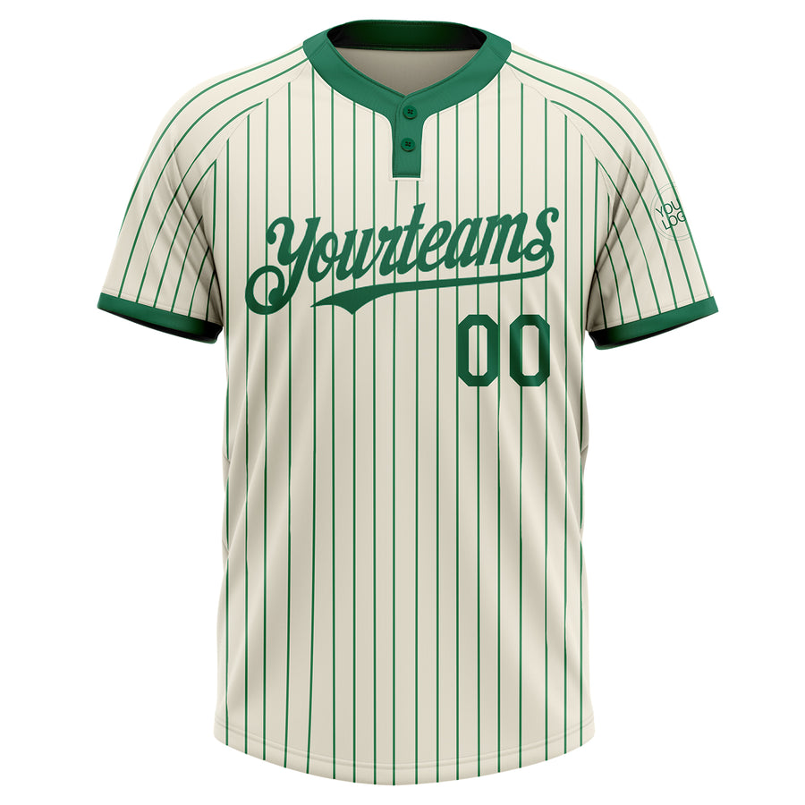 Custom Cream Kelly Green Pinstripe Kelly Green Two-Button Unisex Softball Jersey