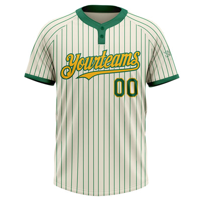 Custom Cream Kelly Green Pinstripe Gold Two-Button Unisex Softball Jersey