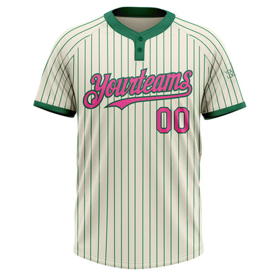 Custom Cream Kelly Green Pinstripe Pink Two-Button Unisex Softball Jersey