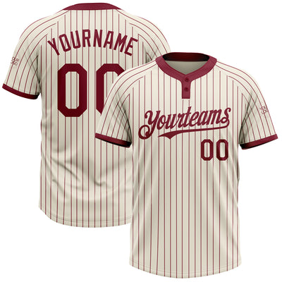 Custom Cream Crimson Pinstripe Crimson Two-Button Unisex Softball Jersey