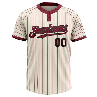 Custom Cream Crimson Pinstripe Black Two-Button Unisex Softball Jersey