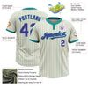 Custom Cream Teal Pinstripe Purple Two-Button Unisex Softball Jersey