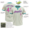 Custom Cream Teal Pinstripe Pink Two-Button Unisex Softball Jersey