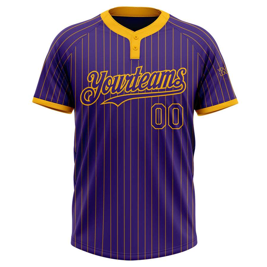 Custom Purple Gold Pinstripe Gold Two-Button Unisex Softball Jersey