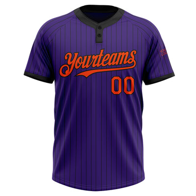 Custom Purple Black Pinstripe Orange Two-Button Unisex Softball Jersey