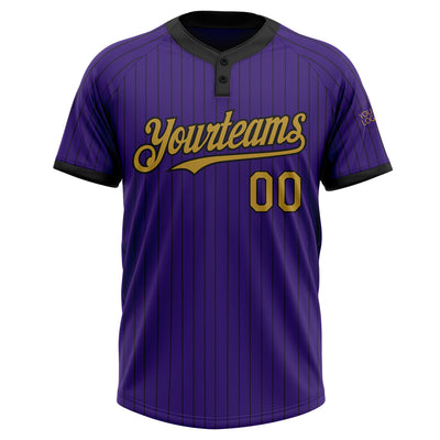 Custom Purple Black Pinstripe Old Gold Two-Button Unisex Softball Jersey