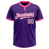 Custom Purple Pink Pinstripe White Two-Button Unisex Softball Jersey