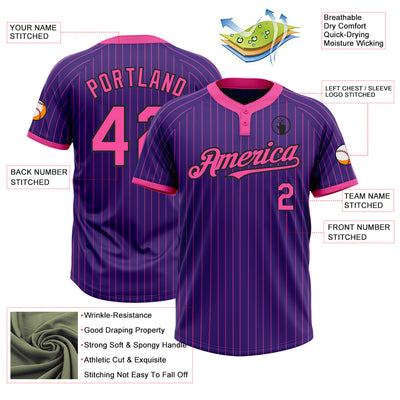 Custom Purple Pink Pinstripe Black Two-Button Unisex Softball Jersey