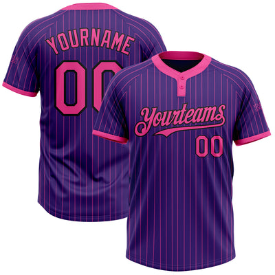 Custom Purple Pink Pinstripe Black Two-Button Unisex Softball Jersey