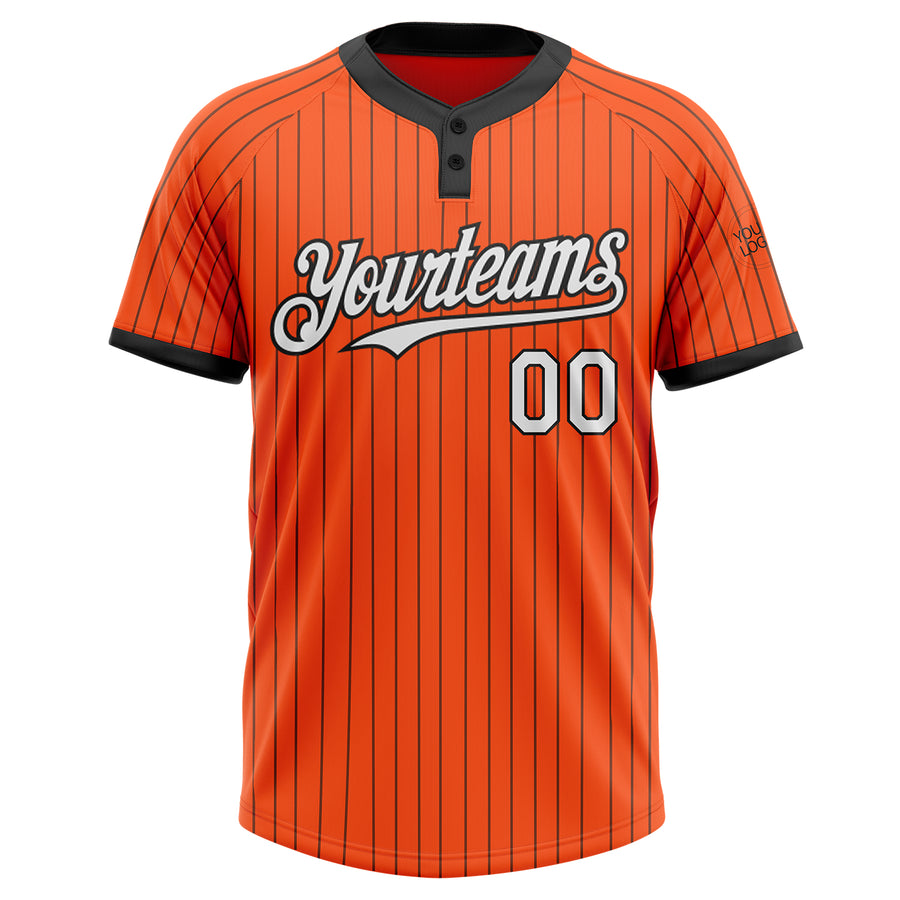 Custom Orange Black Pinstripe White Two-Button Unisex Softball Jersey