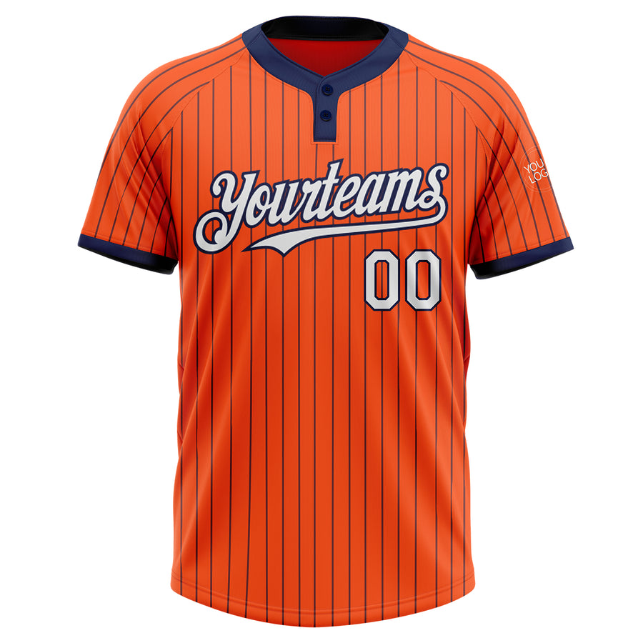 Custom Orange Navy Pinstripe White Two-Button Unisex Softball Jersey