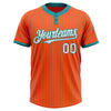 Custom Orange Teal Pinstripe White Two-Button Unisex Softball Jersey