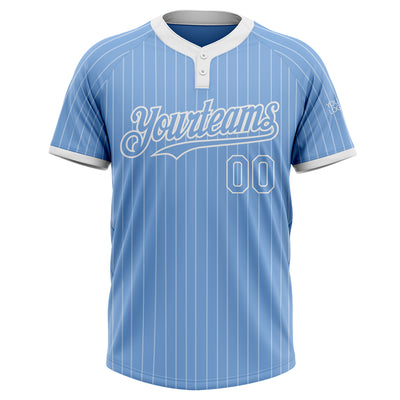 Custom Light Blue White Pinstripe White Two-Button Unisex Softball Jersey