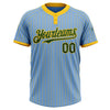 Custom Light Blue Yellow Pinstripe Green Two-Button Unisex Softball Jersey