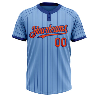 Custom Light Blue Royal Pinstripe Orange Two-Button Unisex Softball Jersey