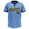 Custom Light Blue Navy Pinstripe Gold Two-Button Unisex Softball Jersey