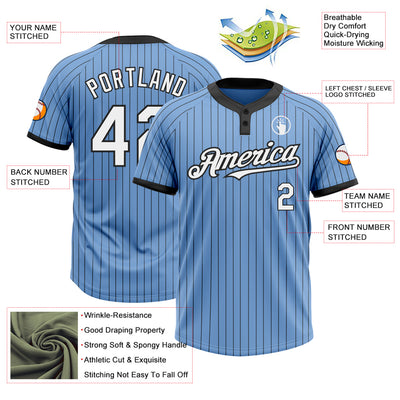 Custom Light Blue Black Pinstripe White Two-Button Unisex Softball Jersey