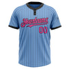 Custom Light Blue Black Pinstripe Pink Two-Button Unisex Softball Jersey