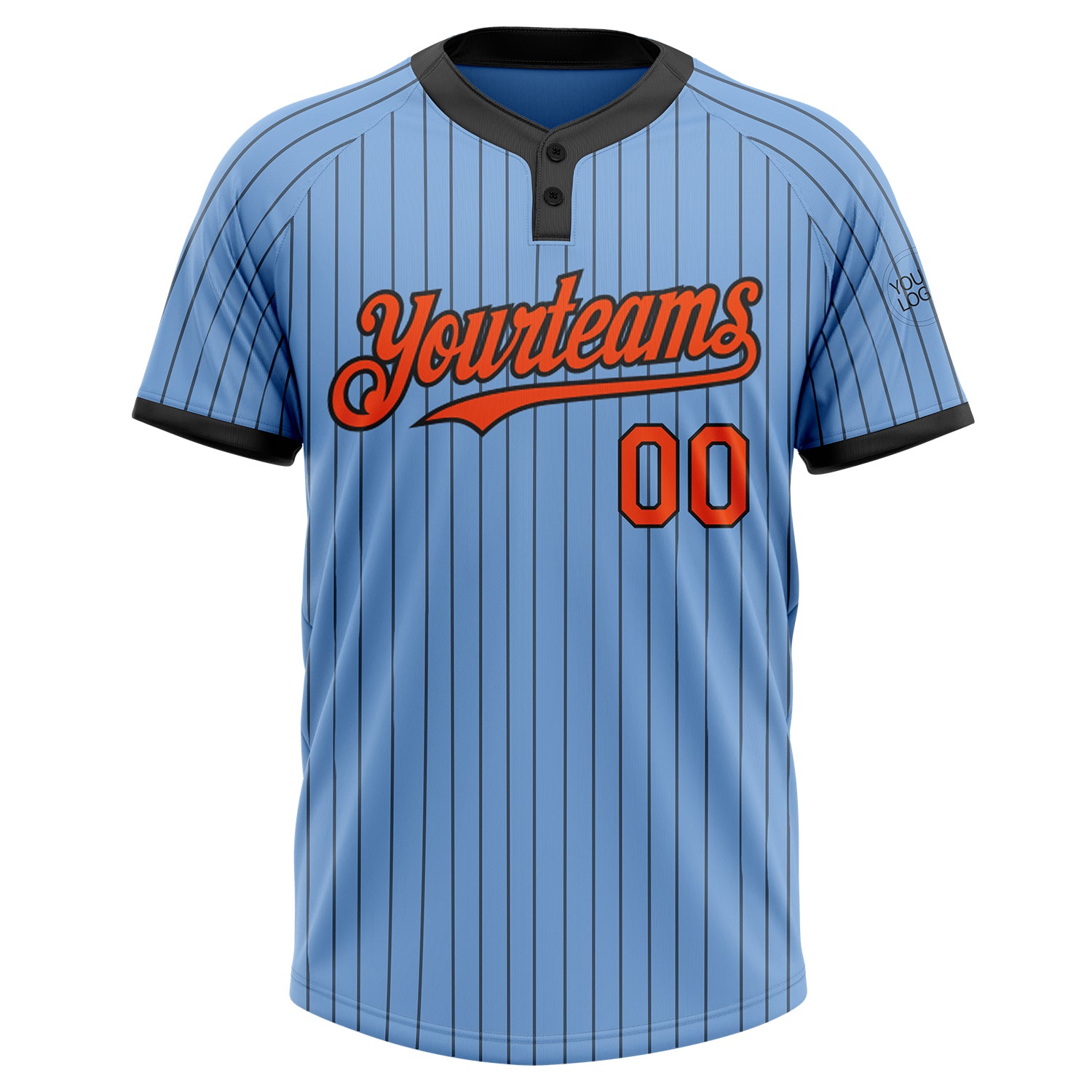 Custom Light Blue Black Pinstripe Orange Two-Button Unisex Softball Jersey