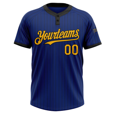 Custom Royal Black Pinstripe Gold Two-Button Unisex Softball Jersey