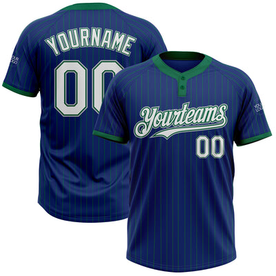 Custom Royal Kelly Green Pinstripe White-Gray Two-Button Unisex Softball Jersey