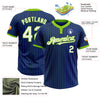 Custom Royal Neon Green Pinstripe White Two-Button Unisex Softball Jersey