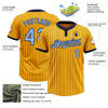 Custom Gold Navy Pinstripe Light Blue Two-Button Unisex Softball Jersey