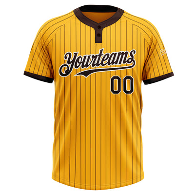 Custom Gold Brown Pinstripe White Two-Button Unisex Softball Jersey