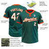 Custom Teal Orange Pinstripe White Two-Button Unisex Softball Jersey