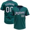 Custom Teal Navy Pinstripe White Two-Button Unisex Softball Jersey