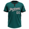 Custom Teal Black Pinstripe White Two-Button Unisex Softball Jersey