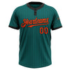 Custom Teal Black Pinstripe Orange Two-Button Unisex Softball Jersey