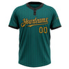 Custom Teal Black Pinstripe Old Gold Two-Button Unisex Softball Jersey