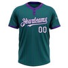 Custom Teal Purple Pinstripe White Two-Button Unisex Softball Jersey