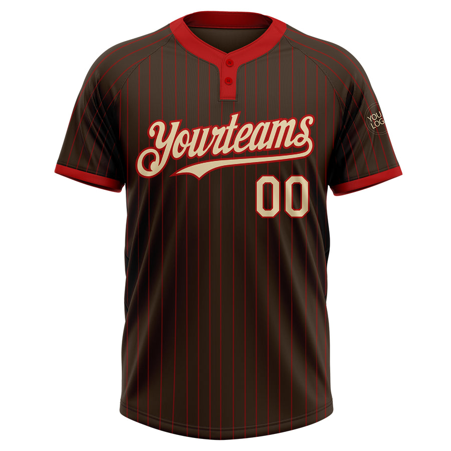 Custom Brown Red Pinstripe Cream Two-Button Unisex Softball Jersey