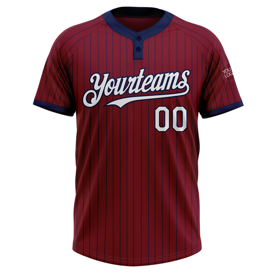 Custom Crimson Navy Pinstripe White Two-Button Unisex Softball Jersey