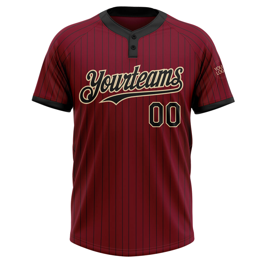 Custom Crimson Black Pinstripe Cream Two-Button Unisex Softball Jersey